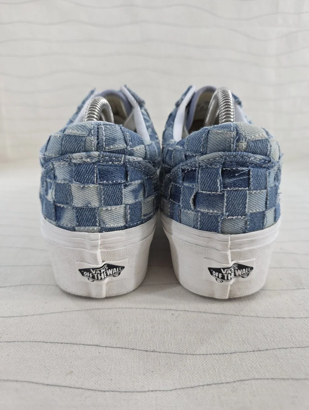 Vans Womens Old Skool Stackform Platform Blue Woven Denim Sneakers Shoes Sz 8.5